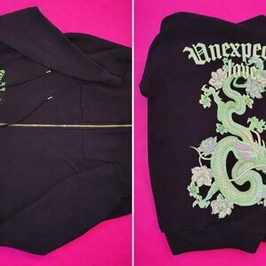 Black Zip-Up Hoodie with Mint Green Dragon Back Graphic M Faded Rose